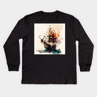 Pirate Ship watercolour Kids Long Sleeve T-Shirt